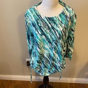 NTouch Women's Teal and White Patterned Top
